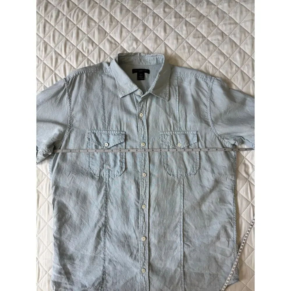 Banana Republic 100% Linen Shirt Men’s L Blue Short Sleeve Safari Beach Coastal